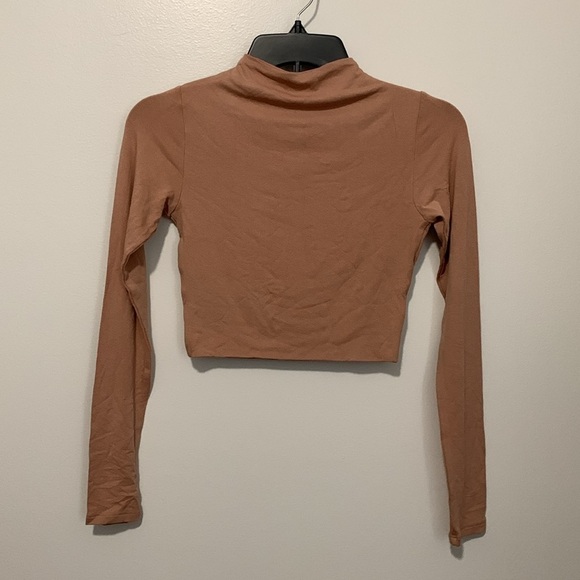 NWOT NAKED WARDROBE the nw mock neck long sleeve crop top Tan - Picture 7 of 9